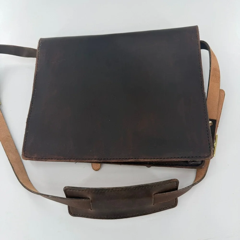 Unbranded Messenger Bag Leather Satchel Modern Unisex Large Dark Brown Shoulder